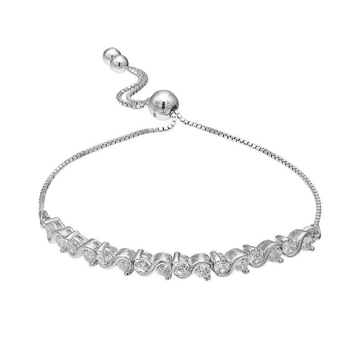 Primrose Sterling Silver Cubic Zirconia Lariat Bracelet, Women's, Grey