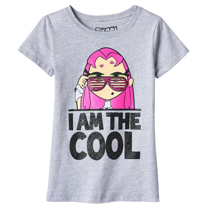 Girls 7-16 Teen Titans Starfire I Am The Cool Glitter Graphic Tee, Girl's, Size: Xl, Grey
