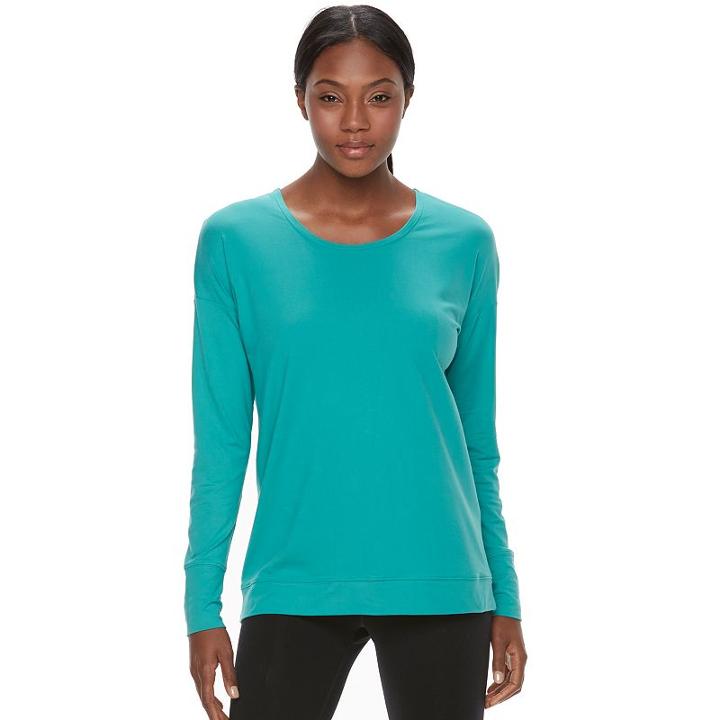 Women's Tek Gear&reg; Crisscross-back Long Sleeve Tee, Size: Xs, Turquoise/blue (turq/aqua)