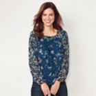 Women's Lc Lauren Conrad Love, Lauren Shirred Peasant Top, Size: Xs, Dark Blue
