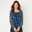 Women's Lc Lauren Conrad Love, Lauren Shirred Peasant Top, Size: Xs, Dark Blue