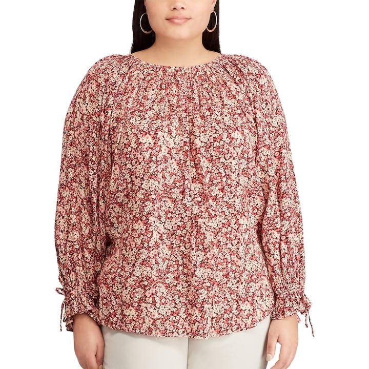 Plus Size Chaps Floral Top, Women's, Size: 3xl, Red