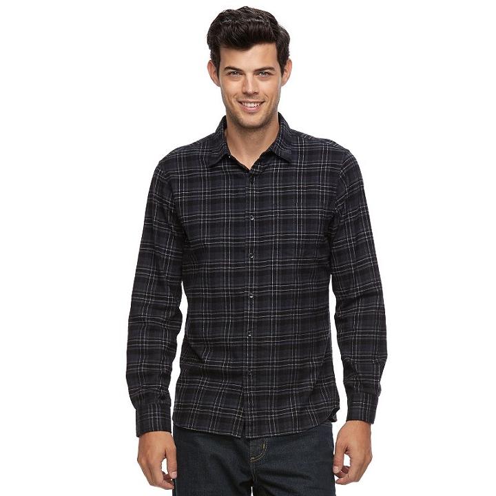 Big & Tall Apt. 9&reg; Modern-fit Plaid Brushed Flannel Button-down Shirt, Men's, Size: 3xl Tall, Black