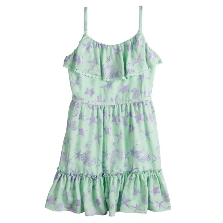 Disney Princess Girls 7-16 Starfish & Seashell Print Ruffled Dress, Size: Small, Multi
