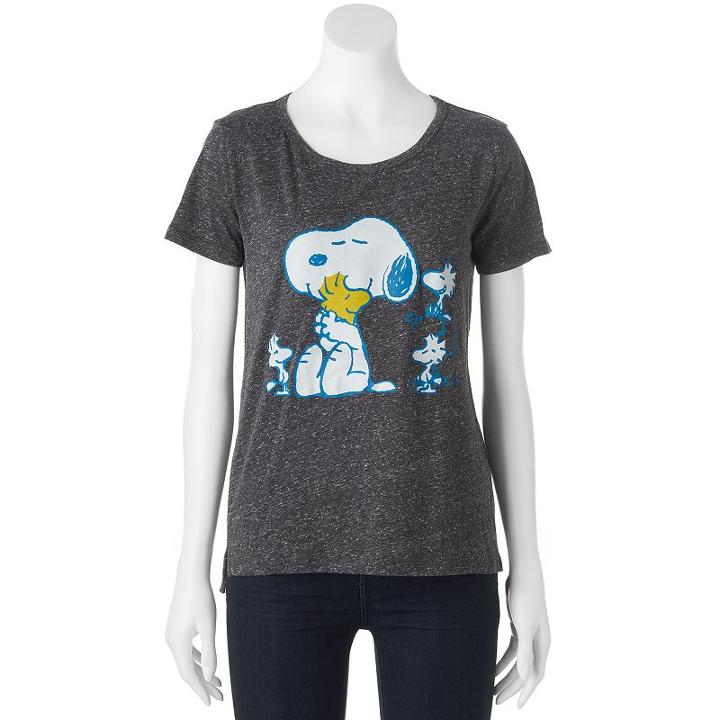 Juniors' Peanuts Snoopy Woodstock Hug Graphic Tee, Girl's, Size: Small, Black