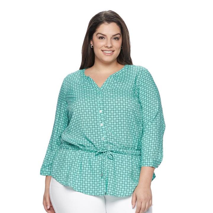 Plus Size Croft & Barrow&reg; Drawstring-waist Top, Women's, Size: 1xl, Turquoise/blue (turq/aqua)