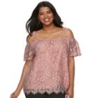 Juniors' Plus Size Liberty Love Floral Lace Off-the-shoulder Top, Teens, Size: 1xl, Blush Black