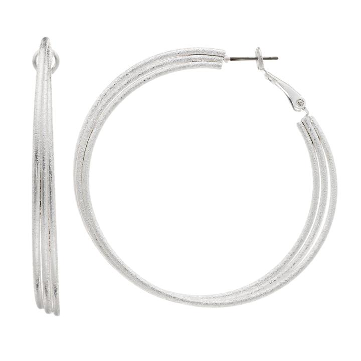 Textured Large Triple Hoop Nickel Free Earrings, Women's, Silver
