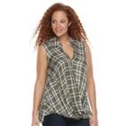 Plus Size Rock & Republic&reg; Twist Front Plaid Top, Women's, Size: 1xl, Green