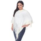 Plus Size White Mark Pointelle Fringe Poncho, Women's