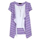 Girls 7-16 Iz Amy Byer Striped Waffle Knit Cozy Top With Necklace, Girl's, Size: Medium, Lt Purple