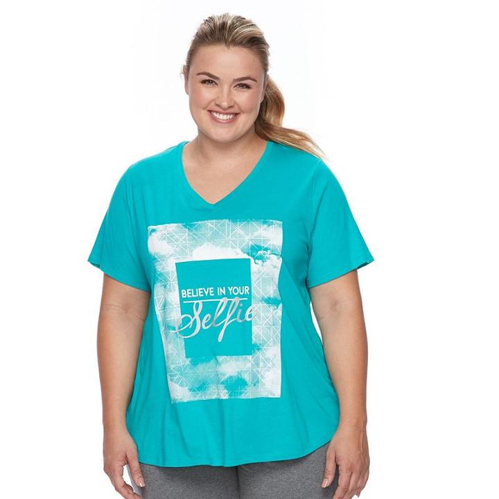 Plus Size Tek Gear&reg; Easy Graphic V-neck Workout Tee, Women's, Size: 3xl, Turquoise/blue (turq/aqua)