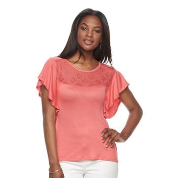 Women's Alex & Parker Lace-yoke Tee, Size: Xl, Brt Pink