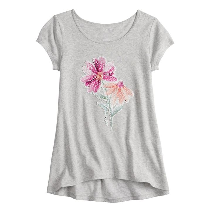 Girls 4-12 Sonoma Goods For Life&trade; High-low Hem Flip-sequin Tee, Size: 10, Light Grey