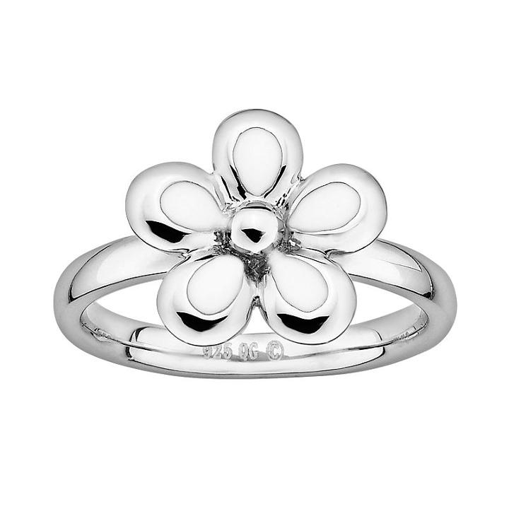 Stacks And Stones Sterling Silver White Enamel Flower Stack Ring, Women's, Size: 6