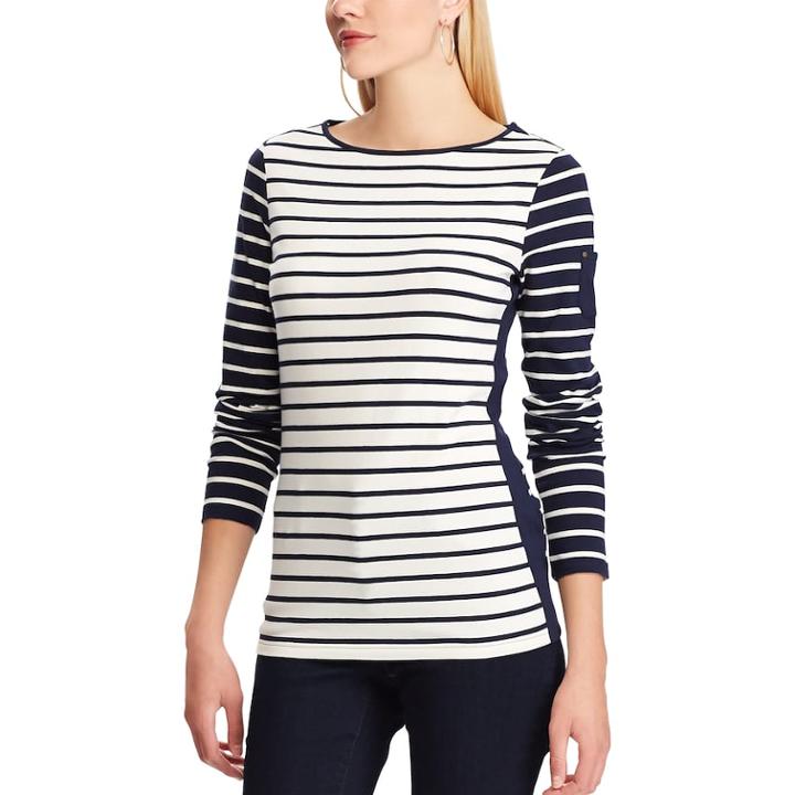 Women's Chaps Striped Contrast-panel Tee, Size: Xs, Blue