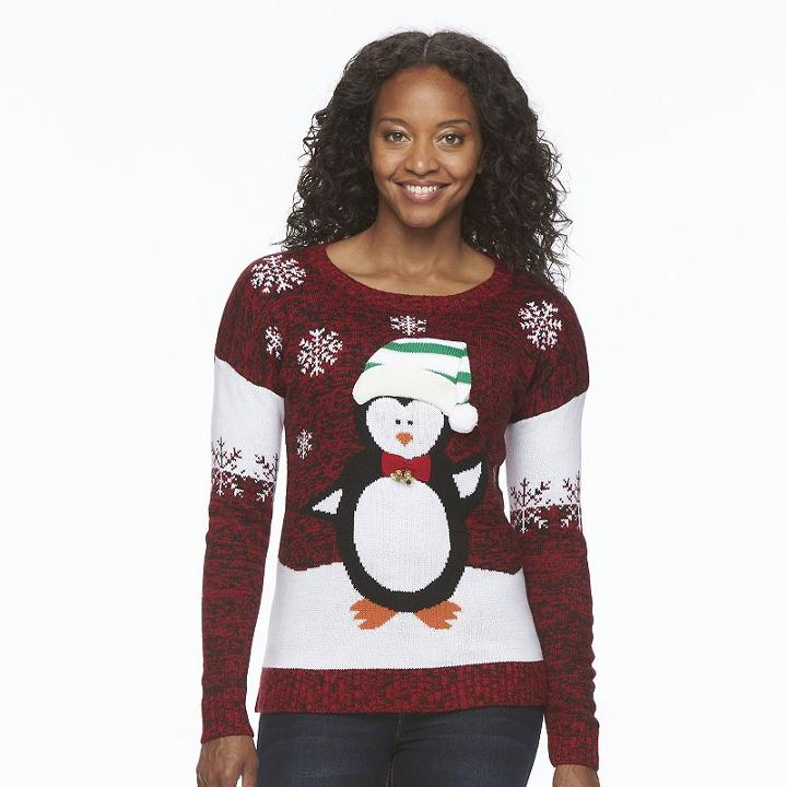 Women's Christmas Crewneck Sweater, Size: Xxl, Red Overfl