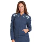 Women's Gloria Vanderbilt Embroidered French Terry Bomber Jacket, Size: Xl, Blue