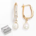 14k Gold-bonded Sterling Silver Freshwater Cultured Pearl And Crystal U-hoop Earrings, Women's, White