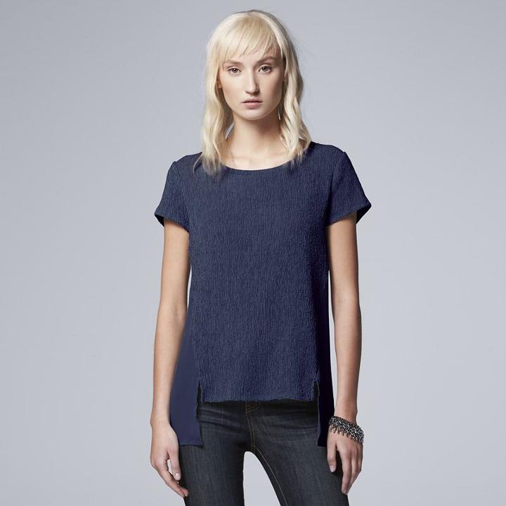 Women's Simply Vera Vera Wang Textured High-low Tee, Size: Medium, Blue (navy)