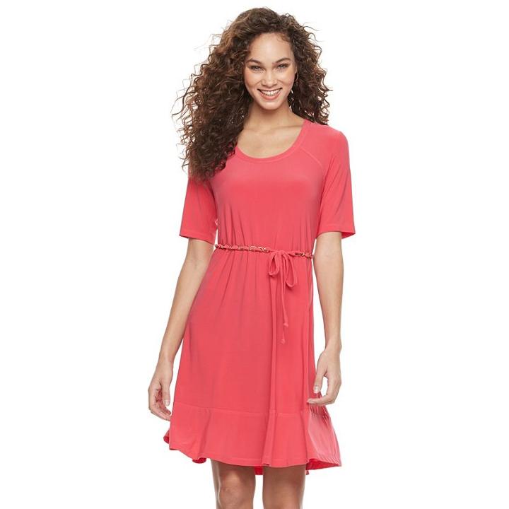 Women's Nina Leonard Belted Fit & Flare Dress, Size: Medium, Brt Pink