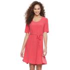 Women's Nina Leonard Belted Fit & Flare Dress, Size: Medium, Brt Pink