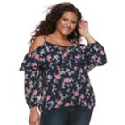 Juniors' Plus Size Liberty Love Lace-up Off-the-shoulder Top, Teens, Size: 1xl, Blue (navy)
