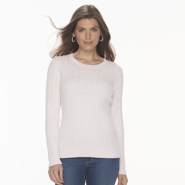 Petite Croft & Barrow&reg; Cable Knit Sweater, Women's, Size: S Petite, White