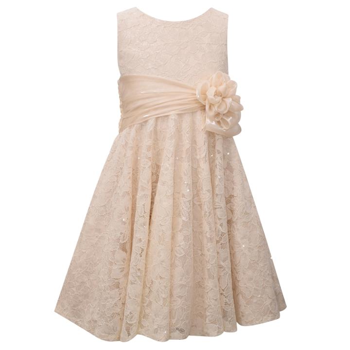 Girls 7-16 Bonnie Jean Sequined Lace Fit & Flare Dress, Size: 7, Beig/green (beig/khaki)