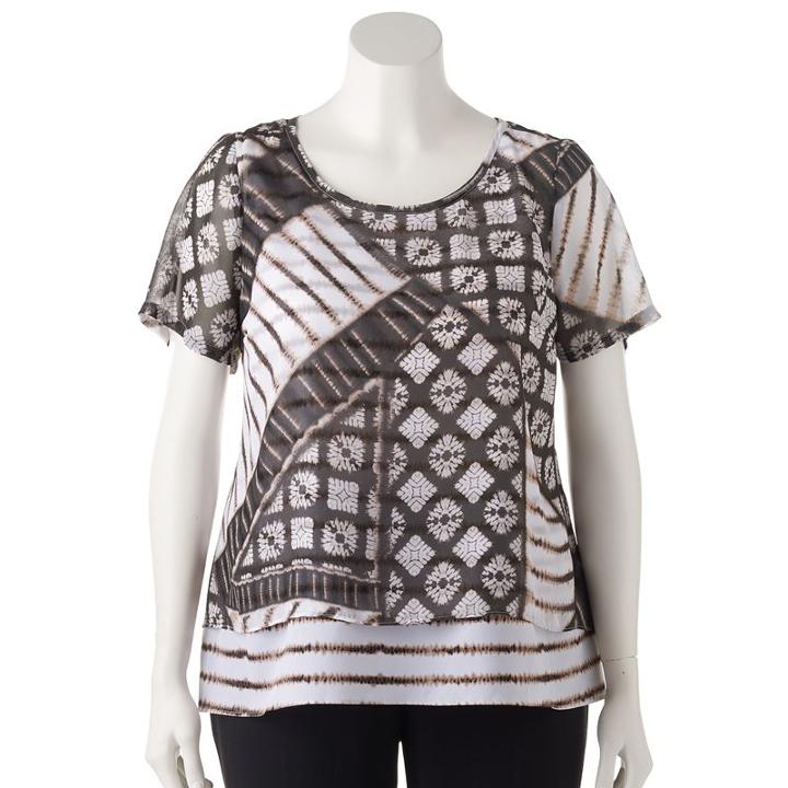 Plus Size Dana Buchman Split Back Layered Top, Women's, Size: 1xl, Beig/green (beig/khaki)