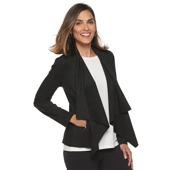 Women's Dana Buchman Faux-suede Open Front Jacket, Size: Small, Black