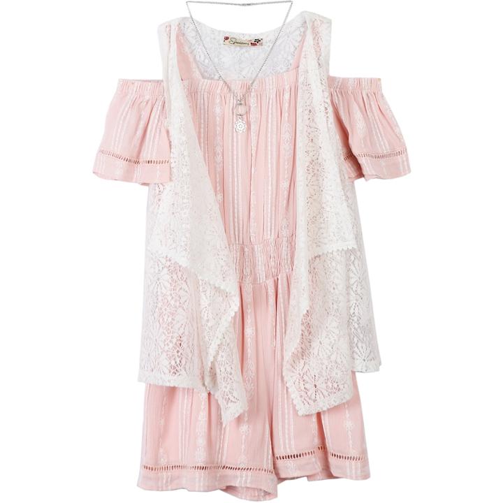 Girls 7-16 Speechless Off Shoulder Romper, Vest & Necklace Set, Size: Xl, Med Pink