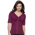 Women's Jennifer Lopez Embellished Ruched V-neck Tee, Size: Medium, Drk Purple