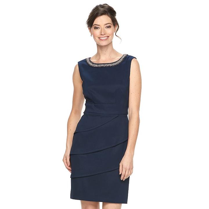Women's Connected Apparel Tiered Embellished Sheath Dress, Size: 8, Blue (navy)