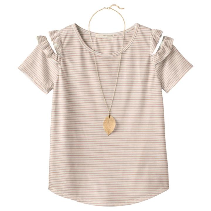 Girls Plus Size Self Esteem Patterned Cold Shoulder Top With Necklace, Size: Xl Plus, White