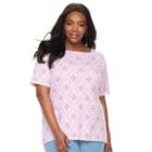 Plus Size Croft & Barrow&reg; Print Button-hem Squareneck Top, Women's, Size: 2xl, Light Pink