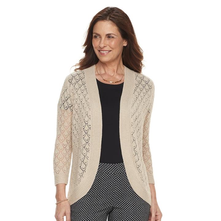 Petite Napa Valley Open-stitch Crochet Cardigan, Women's, Size: S Petite, Lt Brown