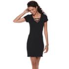 Juniors' Almost Famous Lace-up Neck Bodycon Dress, Teens, Size: Xl, Black