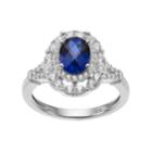 Sterling Silver Lab-created Blue & White Sapphire Oval Halo Ring, Women's, Size: 8