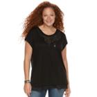 Plus Size Rock & Republic&reg; Embellished Chiffon-trim Top, Women's, Size: 2xl, Black