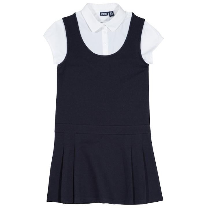 Girls 4-16 Chaps School Uniform Pleated Jumper With Shirt, Size: 12-14, Blue (navy)