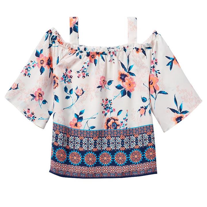 Girls 7-16 Rewind Off Shoulder Patterned Smocked Top, Girl's, Size: Small, Orange Oth