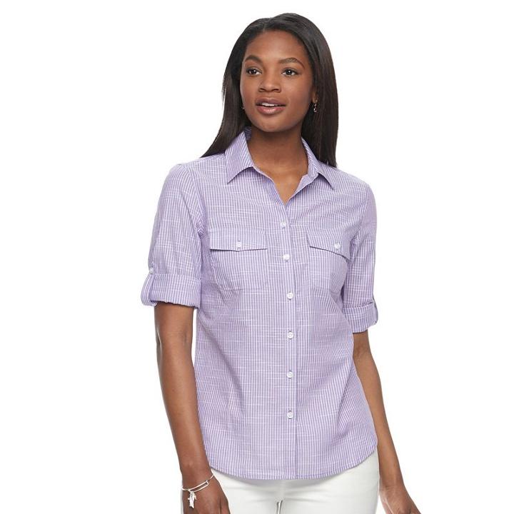 Women's Croft & Barrow&reg; Roll-tab Shirt, Size: Xxl, Med Purple
