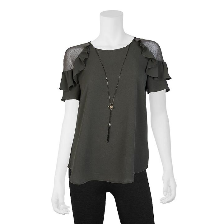 Juniors' Iz Byer California Ruffle Cold Shoulder Top, Teens, Size: Xl, Dark Green