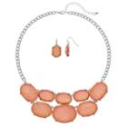 Peach Oval Cabochon Statement Necklace & Drop Earring Set, Women's, Pink