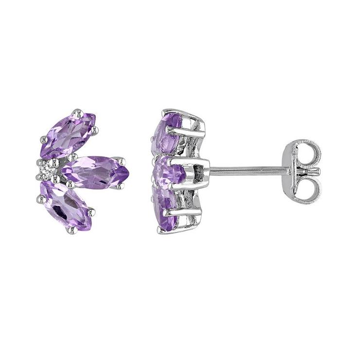 Sterling Silver Amethyst & White Topaz Cluster Stud Earrings, Women's, Purple