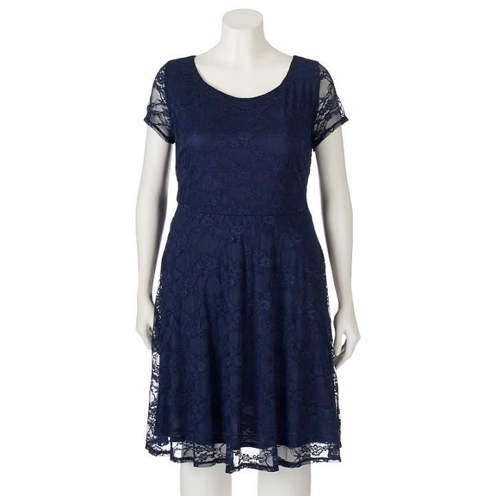 Juniors' Plus Size Wrapper Lace A-line Dress, Teens, Size: 2xl, Blue (navy)