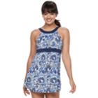Women's A Shore Fit Hip Minimizer One-piece Swimdress & Semi High-waisted Bottoms Set, Size: 10, Blue