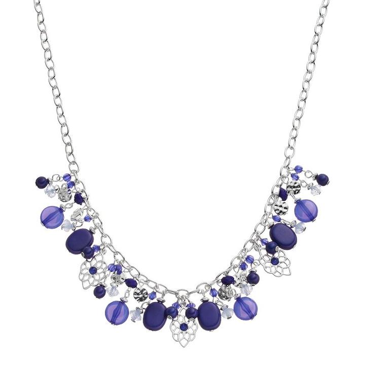 Chaps Filigree & Hammered Disc Beaded Necklace, Women's, Navy