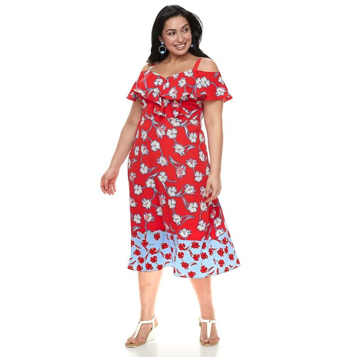 Plus Size Suite 7 Floral Cold-shoulder Dress, Women's, Size: 22 W, Brt Red